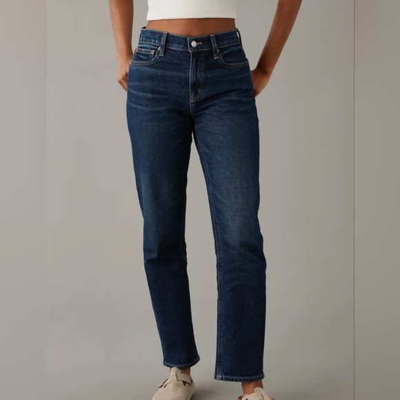American Eagle Women’s Jeans Size 8 Super High Rise Straight Ankle Dark Wash New - Picture 1 of 5